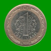 MONEDA DE TURQUIA 1 LIRA, AÑO 2010, BIMETALICA, ESTADO USADA.-