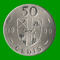 MONEDA DE GHANA 50 CEDI, AÑO 1999, ESTADO NUEVA.-