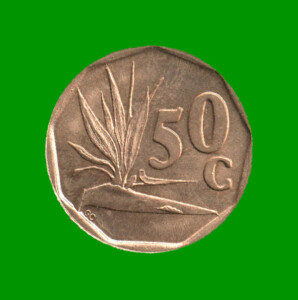 MONEDA DE SUDAFRICA 50 CENTIMOS, AÑO 1992, ESTADO USADA.-