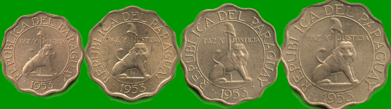 PARAGUAY SET DE CUATRO MONEDAS  10, 15, 25 Y 50 CENTIMOS, AÑO 1953, ESTADO NUEVAS.- - Imagen 2