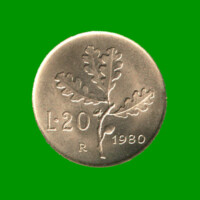 MONEDA DE ITALIA 20 LIRAS, AÑO 1980, ESTADO USADA.-