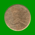 MONEDA DE ITALIA 200 LIRAS CONMEMORATIVA, AÑO 1980, ESTADO USADA.-