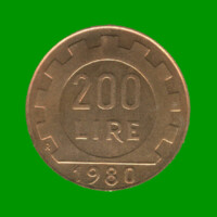 MONEDA DE ITALIA 200 LIRAS, AÑO 1980, ESTADO USADA.-