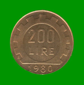 MONEDA DE ITALIA 200 LIRAS, AÑO 1980, ESTADO USADA.-