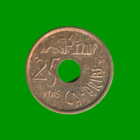 MONEDA DE ESPAÑA 25 PASETAS CONMEMORATIVA, AÑO 1994, ESTADO USADA.-