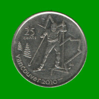 MONEDA DE CANADA 25 CENTAVOS, AÑO 2009, CONMEMORATIVA, ESQUI, ESTADO NUEVA.-