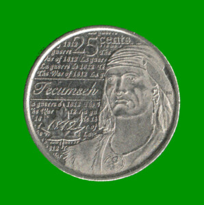 MONEDA DE CANADA 25 CENTAVOS, AÑO 2012, CONMEMORATIVA, TECUMSEH, ESTADO NUEVA.-