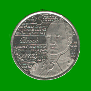 MONEDA DE CANADA 25 CENTAVOS, AÑO 2012, CONMEMORATIVA, ISAAC BROCK, ESTADO NUEVA.-