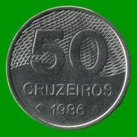 MONEDA DE BRASIL 50 CRUZEIROS, AÑO 1986, ESTADO USADA.-