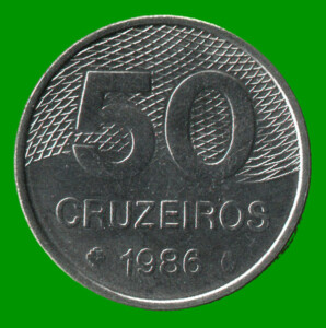 MONEDA DE BRASIL 50 CRUZEIROS, AÑO 1986, ESTADO USADA.-