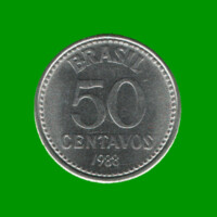 MONEDA DE BRASIL 50 CENTAVOS, AÑO 1988, ESTADO USADA.-