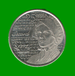 MONEDA DE CANADA 25 CENTAVOS, AÑO 2013, CONMEMORATIVA, LAURA SECORD, ESTADO NUEVA.-