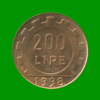MONEDA DE ITALIA 200 LIRAS, AÑO 1998, ESTADO USADA.-