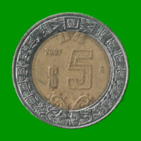 MONEDA DE MEXICO 5 PESOS, BIMETALICA, AÑO 2007, ESTADO USADA.-