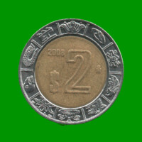 MONEDA DE MEXICO 2 PESOS, BIMETALICA, AÑO 2008, ESTADO USADA.-