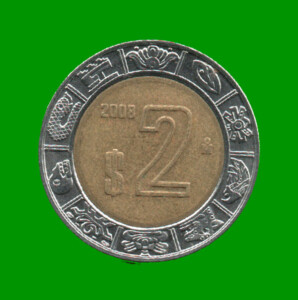 MONEDA DE MEXICO 2 PESOS, BIMETALICA, AÑO 2008, ESTADO USADA.-