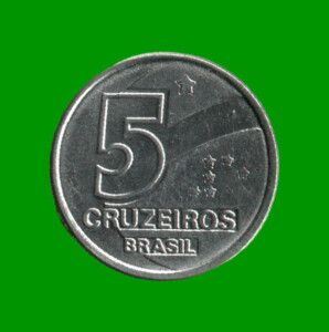 MONEDA DE BRASIL 5 CRUZEIROS, AÑO 1991 ESTADO USADA.-