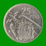 MONEDA DE ESPAÑA 25 PASETAS, AÑO 1957, ESTADO USADA.-