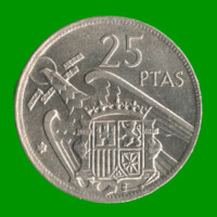 MONEDA DE ESPAÑA 25 PASETAS, AÑO 1957, ESTADO USADA.-