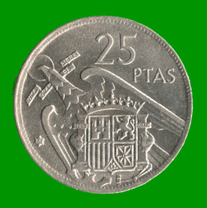 MONEDA DE ESPAÑA 25 PASETAS, AÑO 1957, ESTADO USADA.-
