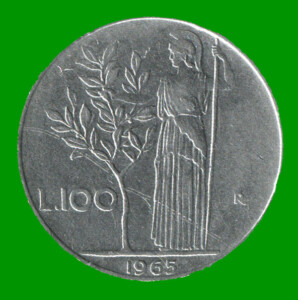 MONEDA DE ITALIA 100 LIRAS, AÑO 1965, ESTADO USADA.-