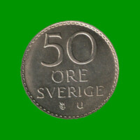 MONEDA DE SUECIA 50 ORE, AÑO 1973, ESTADO USADA.-