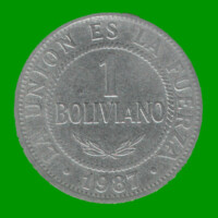 MONEDA DE BOLIVIA 1 BOLIVIANO, AÑO 1987, ESTADO USADA.-