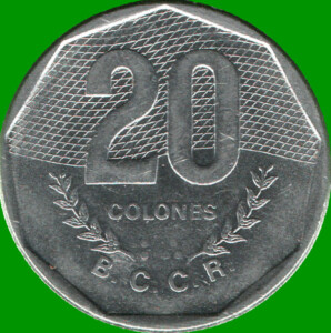 MONEDA DE COSTA RICA 20 COLONES, AÑO 1985, ESTADO USADA.-