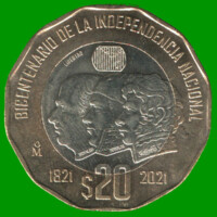 MONEDA DE MEXICO 20 PESOS, CONMEMORATIVA, BIMETALICA, AÑO 2021, (HIDALGO, MORELOS Y GUERRERO) ESTADO NUEVA.-