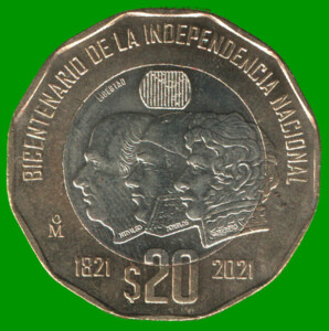 MONEDA DE MEXICO 20 PESOS, CONMEMORATIVA, BIMETALICA, AÑO 2021, (HIDALGO, MORELOS Y GUERRERO) ESTADO NUEVA.-