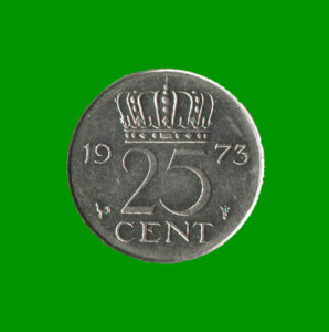 MONEDA DE HOLANDA 25 CENTAVOS, AÑO 1973, ESTADO USADA.-