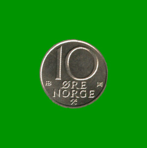 MONEDA DE NORUEGA 10 ORE, AÑO 1976, ESTADO USADA.-