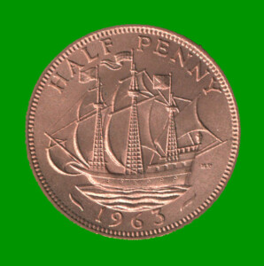 MONEDA DE REINO UNIDO 1/2 PENIQUE, AÑO 1963, ESTADO USADA.-