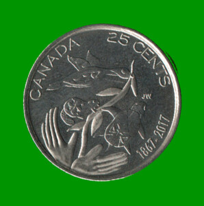 MONEDA DE CANADA 25 CENTAVOS, AÑO 2017, CONMEMORATIVA, MANOS, FLORA Y FAUNA, ESTADO NUEVA.-