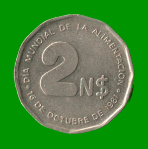 MONEDA DE URUGUAY  2 NUEVOS PESOS, CONMEMORATIVA, AÑO 1981, ESTADO USADA.-