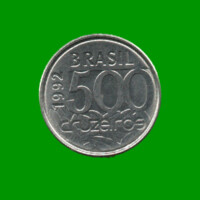 MONEDA DE BRASIL 500 CRUZEIROS, AÑO 1992 ESTADO USADA.-