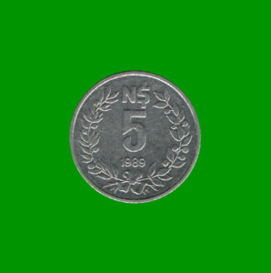 MONEDA DE URUGUAY  5 NUEVOS PESOS, AÑO 1989, ESTADO USADA.-