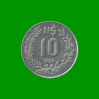 MONEDA DE URUGUAY  10 NUEVOS PESOS, AÑO 1989, ESTADO USADA.-
