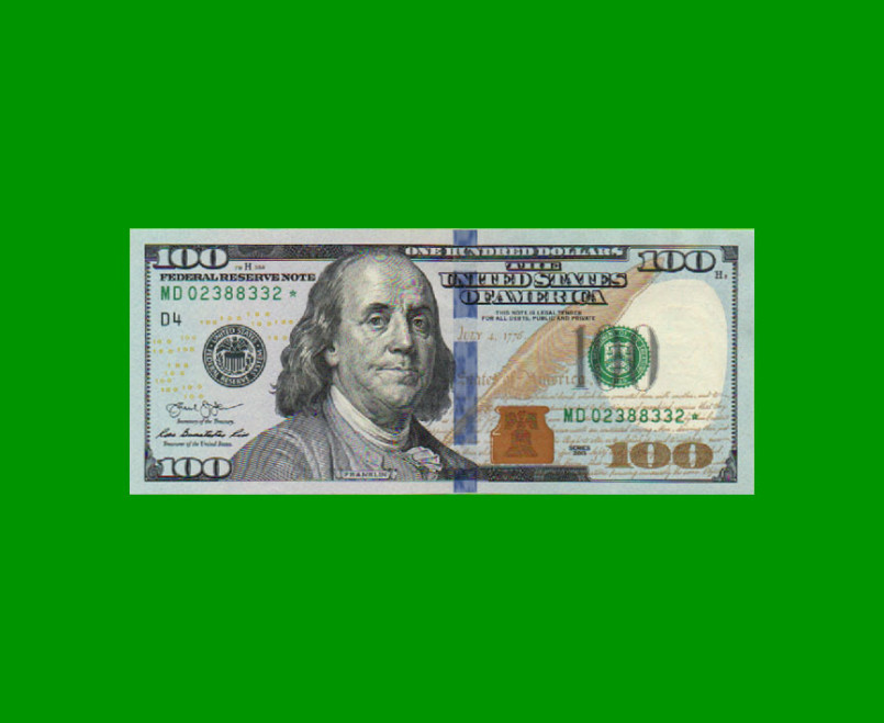 REPOSICION BILLETE DE EE UU 100 DOLARES, SELLO VERDE, PICK NEW, ESTADO SIN CIRCULAR.-