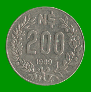MONEDA DE URUGUAY  200 NUEVOS PESOS, AÑO 1989, ESTADO USADA.-