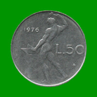 MONEDA DE ITALIA 50 LIRAS, AÑO 1976, ESTADO USADA.-