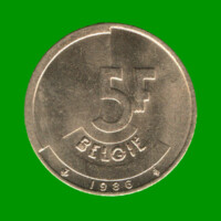 MONEDA DE BELGICA 5 FRANCO BELGIE, AÑO 1986, ESTADO USADA.-