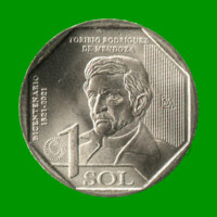 MONEDA DE PERU 1 SOL, AÑO 2021, CONMEMORATIVA, TORIBIO RODRIGUEZ DE MENDOZA, ESTADO NUEVA.-