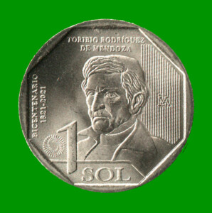 MONEDA DE PERU 1 SOL, AÑO 2021, CONMEMORATIVA, TORIBIO RODRIGUEZ DE MENDOZA, ESTADO NUEVA.-