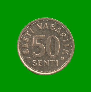 MONEDA DE ESTONIA 50 SENT, AÑO 1992, ESTADO USADA.-