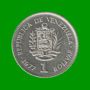 MONEDA DE VENEZUELA 1 BOLIVAR, AÑO 1977, ESTADO USADA.-