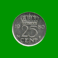 MONEDA DE HOLANDA 25 CENTAVOS, AÑO 1980, ESTADO USADA.-