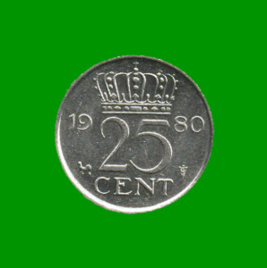 MONEDA DE HOLANDA 25 CENTAVOS, AÑO 1980, ESTADO USADA.-