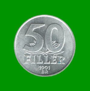 MONEDA DE HUNGRIA 50 FILLER, AÑO 1991, ESTADO USADA.-