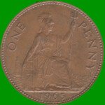 MONEDA DE REINO UNIDO 1 PENIQUE, AÑO 1965, ESTADO USADA.-